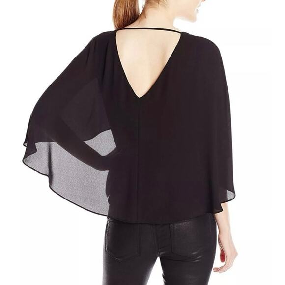 NEW BCBGMaxazria Blue Shannah Deep V Cape Caplet Flowy Draped Blouse Top Size M - Picture 4 of 7